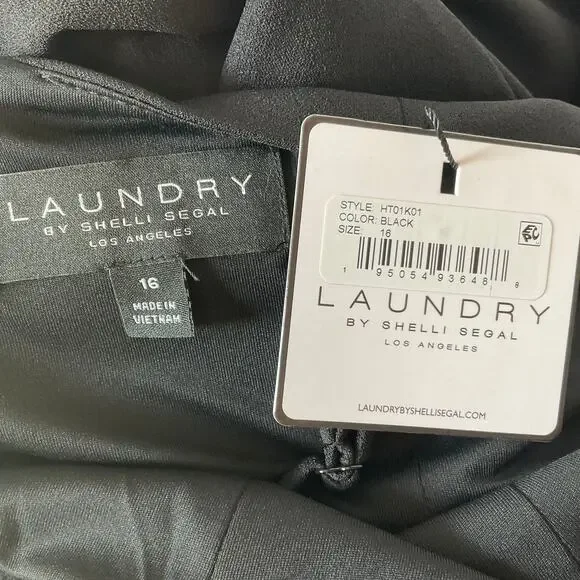 Laundry Black Midi Sheath Ruched Thigh Slit Sleeveless Cocktail Dress Size 16 - Picture 10 of 12